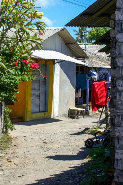2010.08.10, Ubud, Bali. Binanın dekoratif otantik unsurları. Bali eski bir mimarisi. Endonezya seyahat.