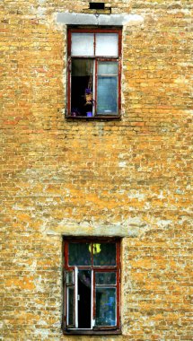 Kiev'de eski bir binanın Faade. Mimari modern Ukrayna.