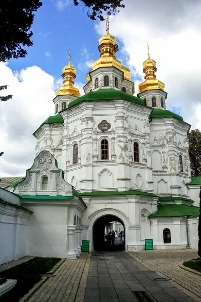 Religious architecture of Ukraine. Church with golden domes in Kiev.
