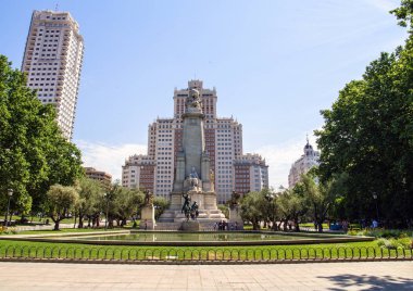 2017.01.06, Madrid, İspanya. Miguel de Cervantes Madrid, İspanya için bir anıt. Madrid manzaraları.
