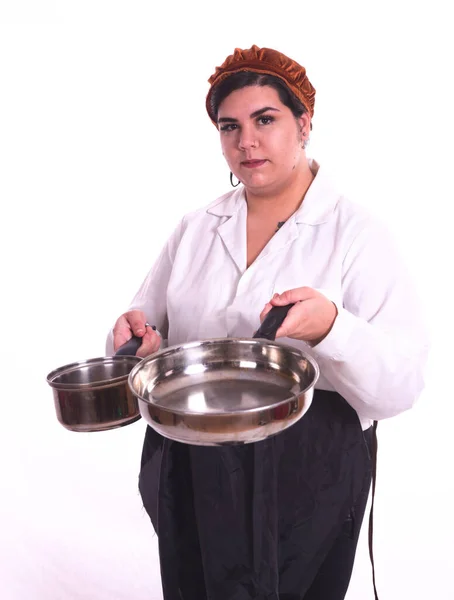 Curvy Chef Girl Prepairing Food — Stock Photo, Image