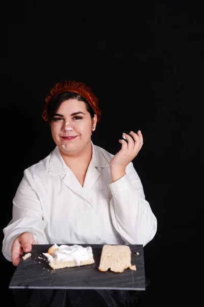 Student Preparing Pastry Black Background — Stock Photo, Image