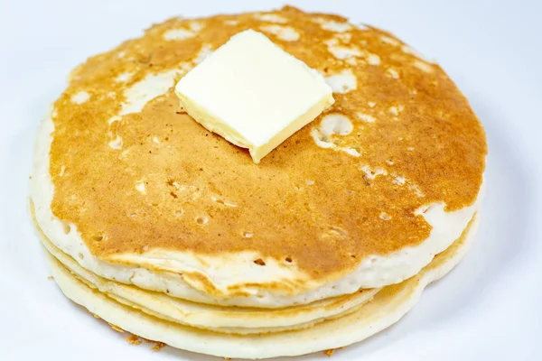 Carré Beurre Posé Sur Une Pile Crêpes Dorées Sur Table — Photo