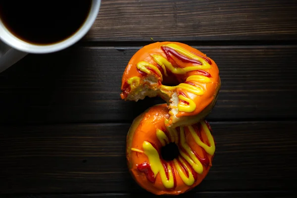 Halloween Autumn Colored Tasty Colorful Donuts Served Breakfast Kitchen Table — Stock Photo, Image