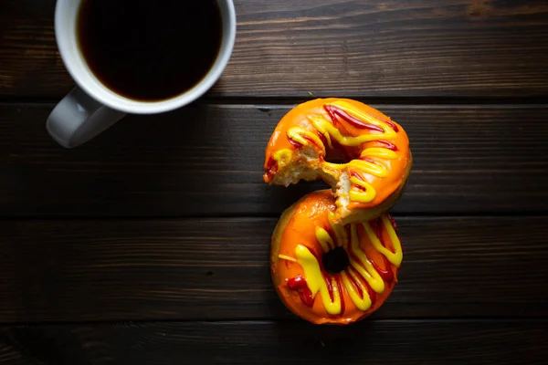 Halloween Autumn Colored Tasty Colorful Donuts Served Breakfast Kitchen Table — Stock Photo, Image