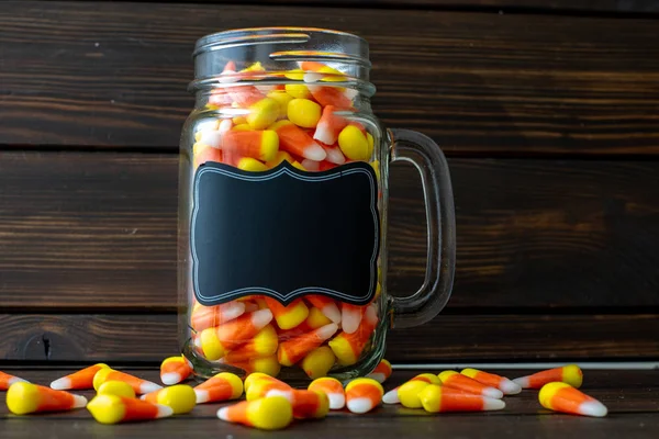 Cadre Fond Halloween Composé Pot Plein Maïs Bonbon Sur Une Image En Vente