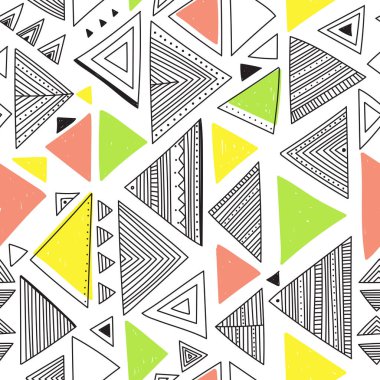 Etnik kabile boho karalama üçgeni süslemeleri olan kusursuz bir model. Yazdırılabilir ve ambalaj kağıdı, duvar kağıdı, tekstil, kumaş vs. olarak kullanılabilir.