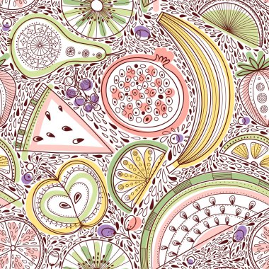 Vektör Dikişsiz desen çizim besin açısından zengin meyve kabile, zen doodle boho tarzı. Yazdırılan ve olarak kullanılan ham, vegan ve vejetaryen tasarım öğesi, ambalaj kağıdı, duvar kağıdı, tekstil, kumaş, vb olabilir.