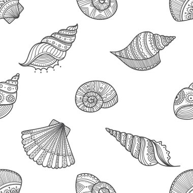 Vektör süsleri ile etnik boho tarzında kabukları ile seamless modeli. Yazdırılabilir ve kağıt, boyama sayfası, duvar kağıdı, tekstil, kumaş sarma olarak kullanılan, vb.