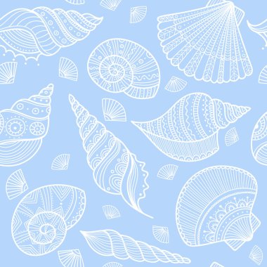 Vektör süsleri ile etnik boho tarzında kabukları ile seamless modeli. Yazdırılabilir ve kağıt, duvar kağıdı, tekstil, kumaş sarma olarak kullanılan, vb.