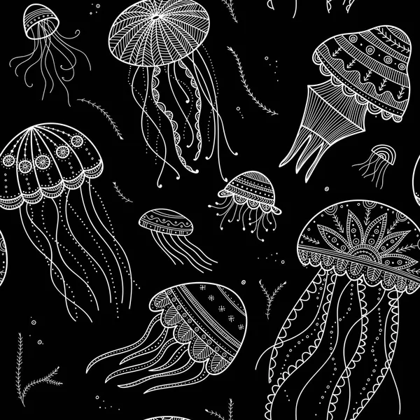 Διάνυσμα Απρόσκοπτη Μοτίβο Jellyfishes Εθνοτικές Boho Στυλ Φυλετικές Στολίδια Μπορεί — Διανυσματικό Αρχείο