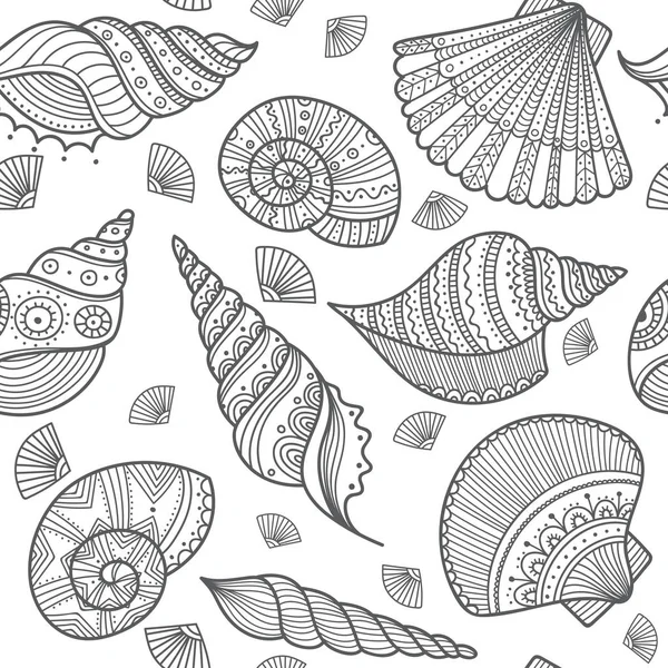 Vector Seamless Pattern Shells Ethnic Boho Style Ornaments Can Printed — Stock Vector