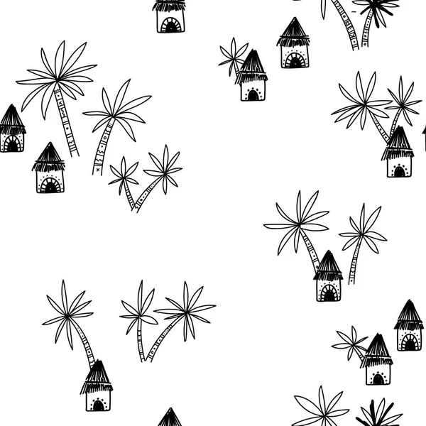 Abstract Vector Seamless Pattern African Tribe Houses Palm Trees Can Stock Illustration