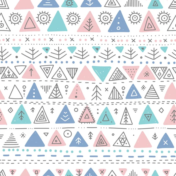 Vector Seamless Pattern Ethnic Tribal Boho Trendy Doodle Triangle Ornaments Stock Illustration