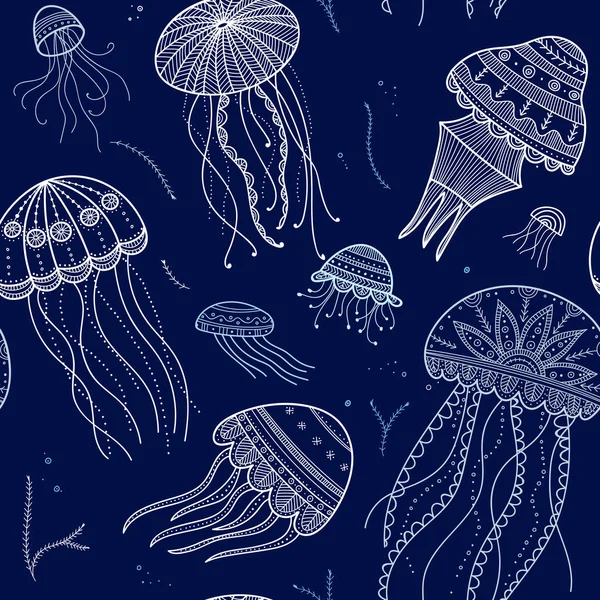 Vector Seamless Pattern Jellyfishes Ethnic Boho Style Tribal Ornaments Can Royalty Free Stock Illustrations