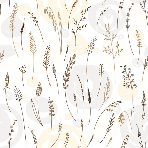 Vector Seamless Pattern Herbs Plants Flowers Leaves Cereals Grass Can Royalty Free Stock Illustrations