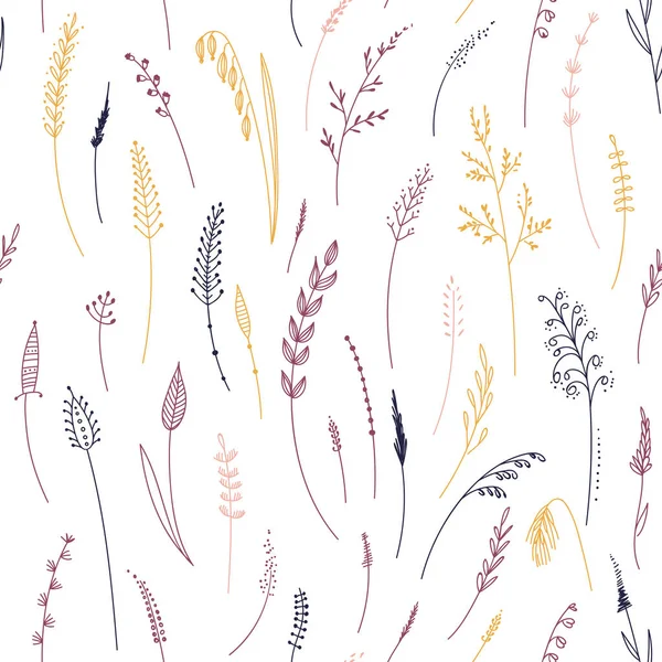 Vector Seamless Pattern Herbs Plants Flowers Leaves Cereals Grass Can Royalty Free Stock Illustrations