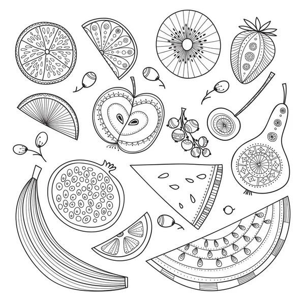 Vector Illustration Nutrient Rich Fruits Tribal Zen Doodle Boho Style Stock Vector
