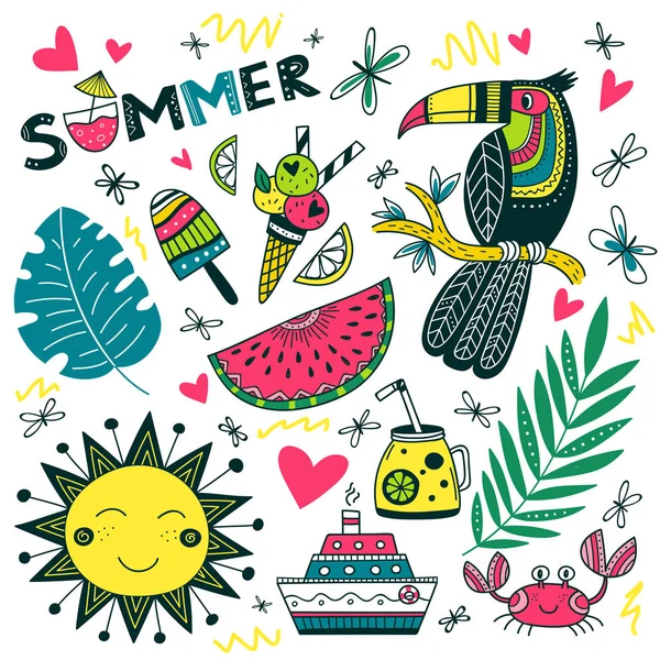 Vector Summer Time Set Ethnic Colorful Tropical Boho Style Can Royalty Free Stock Vectors