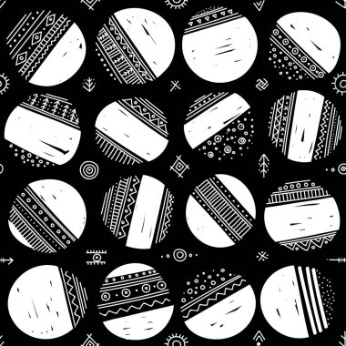Vektör Dikişsiz desen Etnik kabile boho trendy ile doodle daire süsler. Yazdırılabilir ve kağıt, duvar kağıdı, tekstil, kumaş sarma olarak kullanılan, vb.