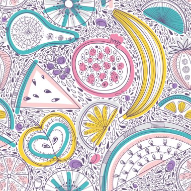 Vektör Dikişsiz desen çizim besin açısından zengin meyve kabile, zen doodle boho tarzı. Yazdırılan ve olarak kullanılan ham, vegan ve vejetaryen tasarım öğesi, ambalaj kağıdı, duvar kağıdı, tekstil, kumaş, vb olabilir.