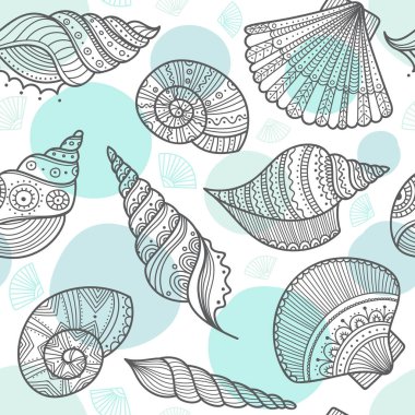 Vektör süsleri ile etnik boho tarzında kabukları ile seamless modeli. Yazdırılabilir ve kağıt, duvar kağıdı, tekstil, kumaş sarma olarak kullanılan, vb.