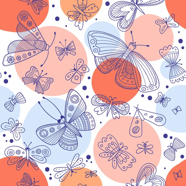 Kelebekler Boho Tarzı Süsler Ile Seamless Modeli Yazdırılabilir Kağıt Duvar — Stok Vektör