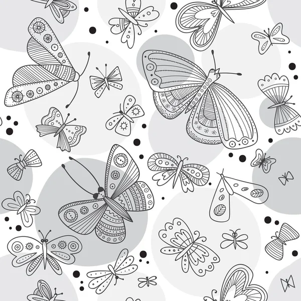 Papillons Motif Sans Couture Dans Style Boho Avec Des Ornements — Image vectorielle