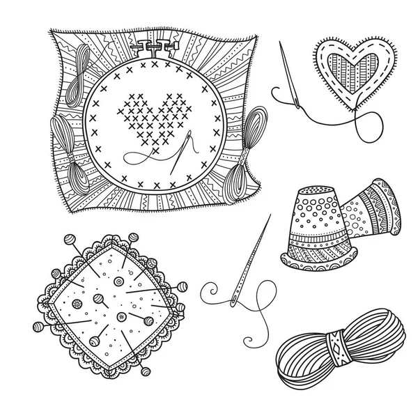 Embroidery Vector Set Tools Thread Boho Style Can Used Sticker — Stock Vector
