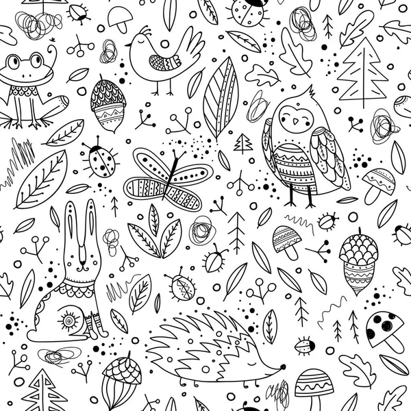 Cute Forest Animals Elements Vector Seamless Pattern Can Printed Used — Stock Vector