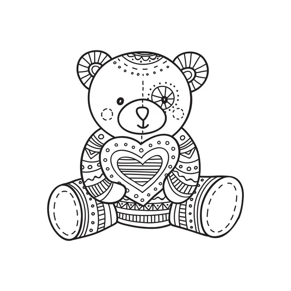 矢量插图手工泰迪熊玩具 可用作贴纸 设计模板 着色页 — 图库矢量图片