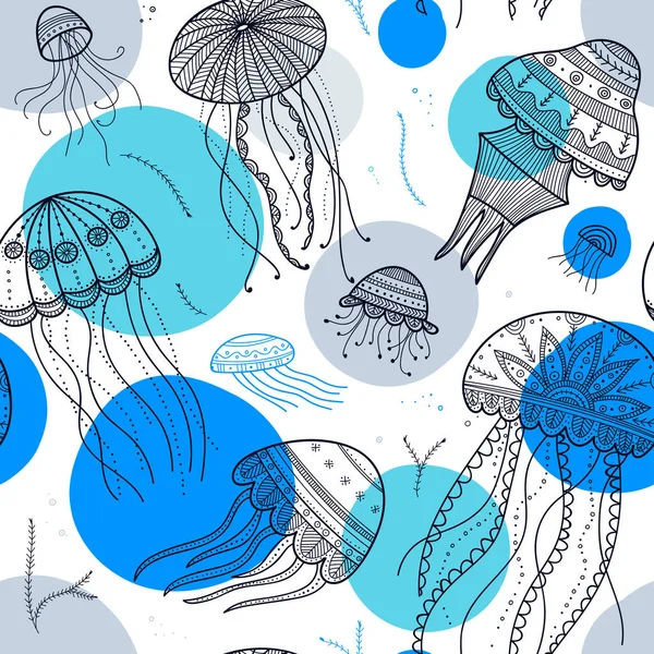 Vektör Jellyfishes Kabile Süsler Ile Etnik Boho Tarzında Ile Seamless — Stok Vektör