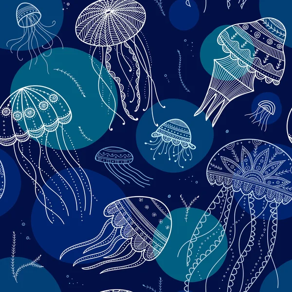 Vektör Jellyfishes Kabile Süsler Ile Etnik Boho Tarzında Ile Seamless — Stok Vektör