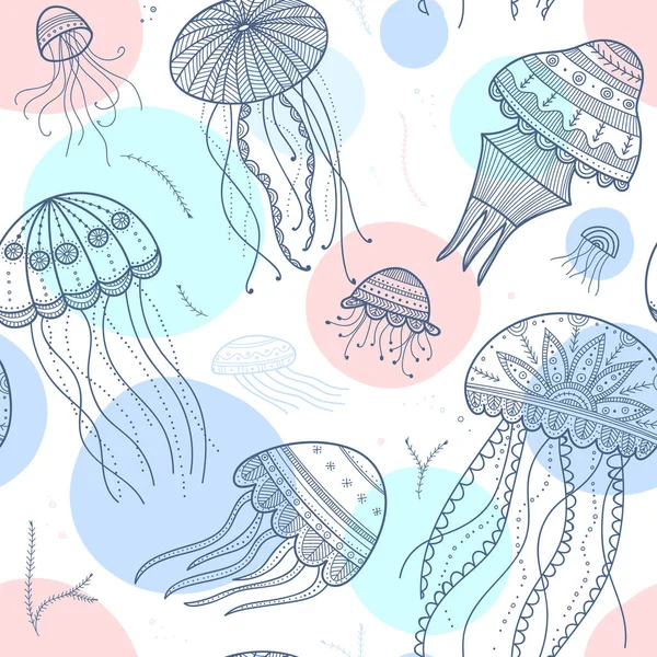 Vektör Jellyfishes Kabile Süsler Ile Etnik Boho Tarzında Ile Seamless — Stok Vektör