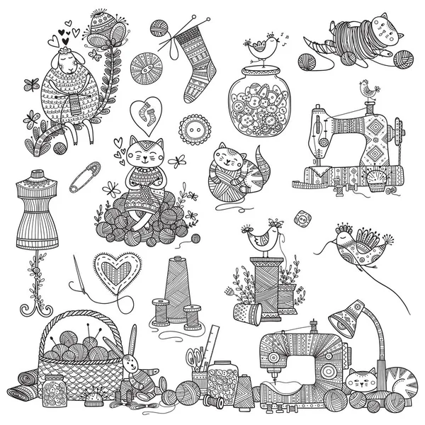 Illustration Vectorielle Broderie Outils Coudre Peut Être Utilisé Comme Autocollant — Image vectorielle