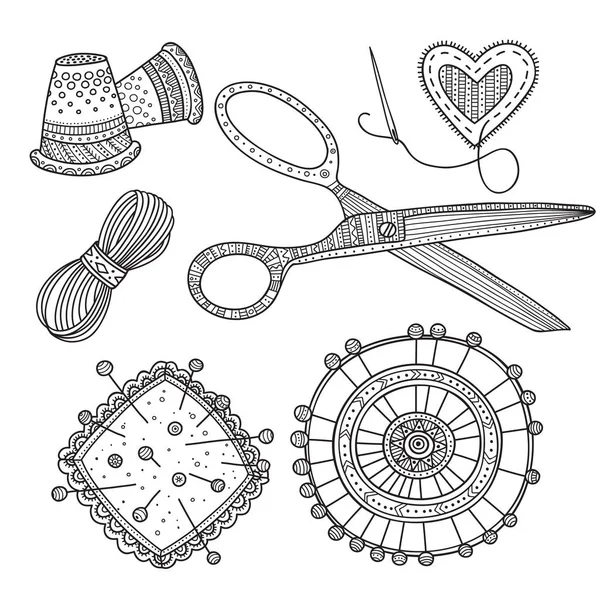 Векторная Иллюстрация Рукоделия Швейных Инструментов Использоваться Качестве Стикера Значка Логотипа — стоковый вектор