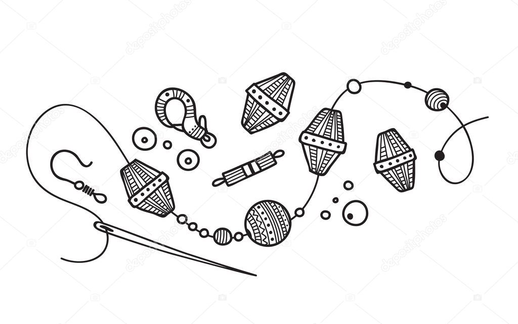 Vector illustration of hand made Jewelry process. Can be used as a sticker, icon, logo, design template, coloring page