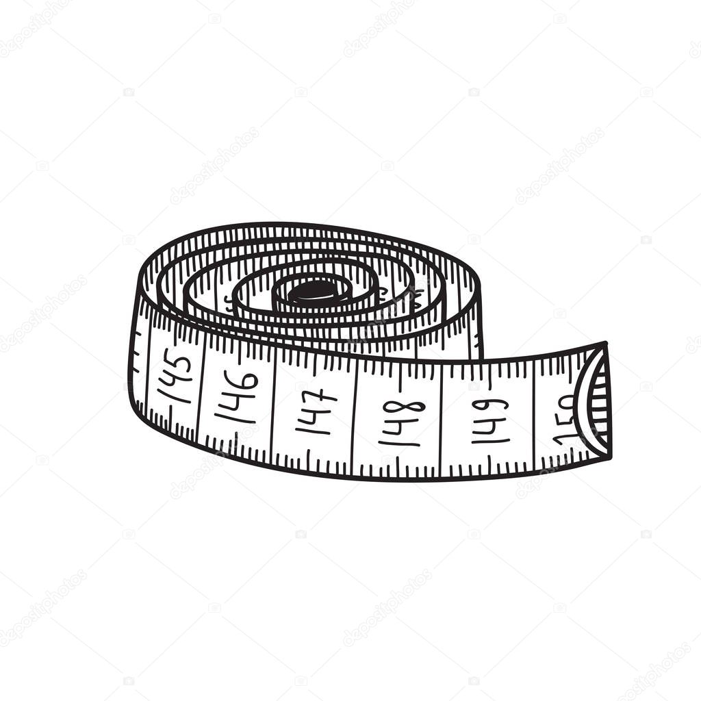 Vector illustration of measuring tape. Can be used as a sticker, icon, logo, design template, coloring page.