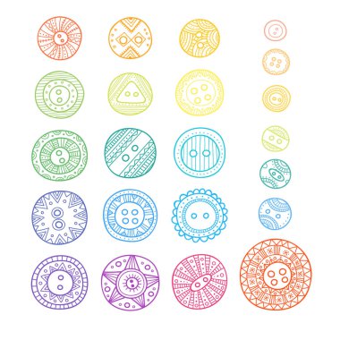 boho stil süsleme ile farklı tasarımlar bez düğmelerinin ayarlayın. Tasarım şablonu, öğe, etiket, logo, simge kullanılabilir