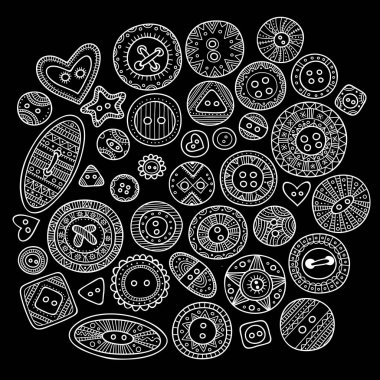 boho stil süsleme ile farklı tasarımlar bez düğmelerinin ayarlayın. Tasarım şablonu, öğe, etiket, logo, simge kullanılabilir