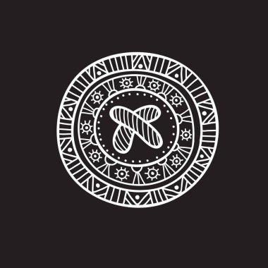 Boho stil süsleme ile bez düğme. Tasarım şablonu, öğe, etiket, logo, simge kullanılabilir