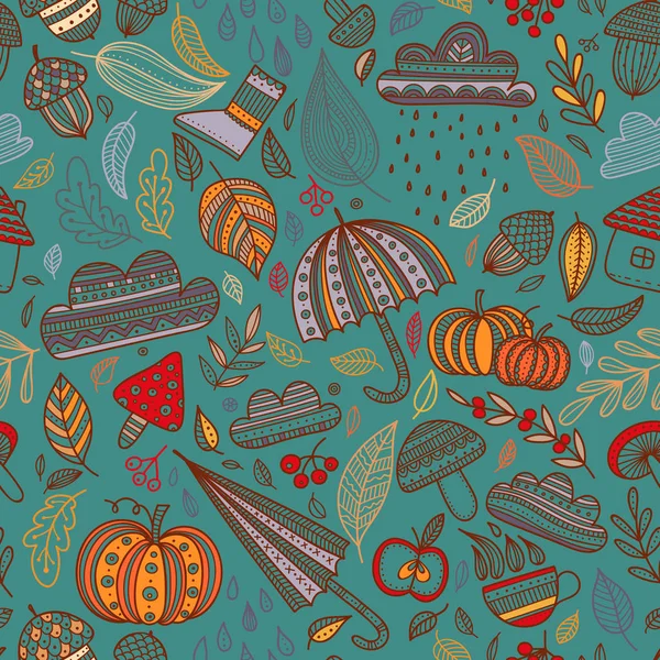 Lovely Autumn Concept Childish Vector Seamless Pattern Leaves Cloud Acorn — Stock Vector