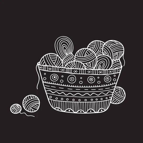 Vector Illustration Balls Yarn Knitting Basket Can Used Sticker Icon — Stock Vector