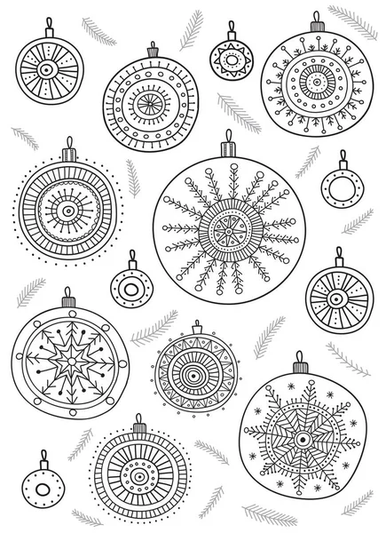 Coloriage Vectoriel Avec Boules Noël Dans Style Boho Peut Être — Image vectorielle