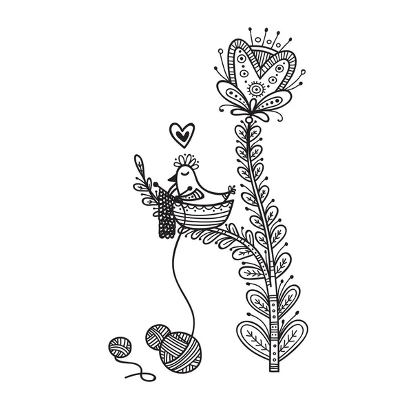 Illustration Eines Niedlichen Vogels Neststrick Boho Stil Kann Als Aufkleber — Stockvektor