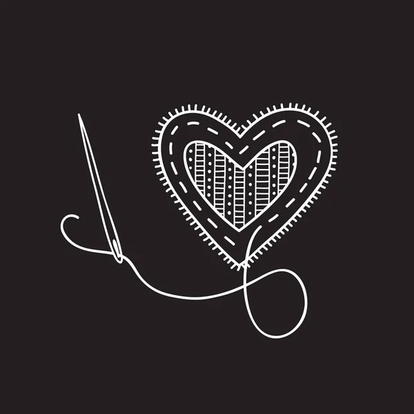 Vektör Dikiş Kalp Bir Etiket Simge Logo Tasarım Şablonu Kullanılabilir — Stok Vektör