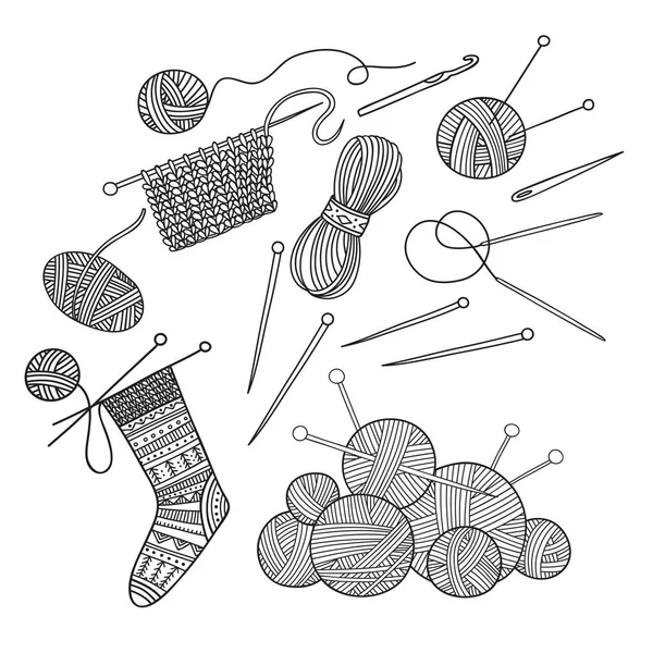 Ensemble Vectoriel Outils Tricoter Vêtements Fils Peut Être Utilisé Comme — Image vectorielle