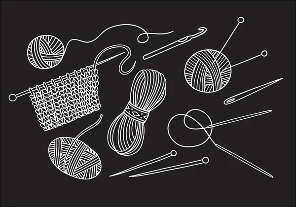 Vector Set Knitting Tools Yarn Can Used Sticker Icon Logo — Stock Vector