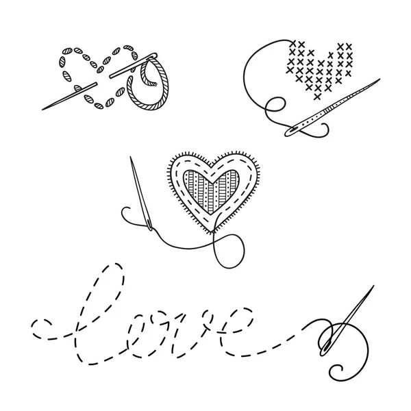Набор Векторных Логотипов Тема Шитья Сердцем Использоваться Качестве Стикера Значка — стоковый вектор
