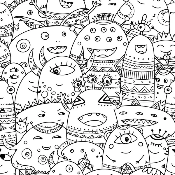 Cute Monsters Crowd Seamless Pattern Boho Style Can Printed Used Stock Vector